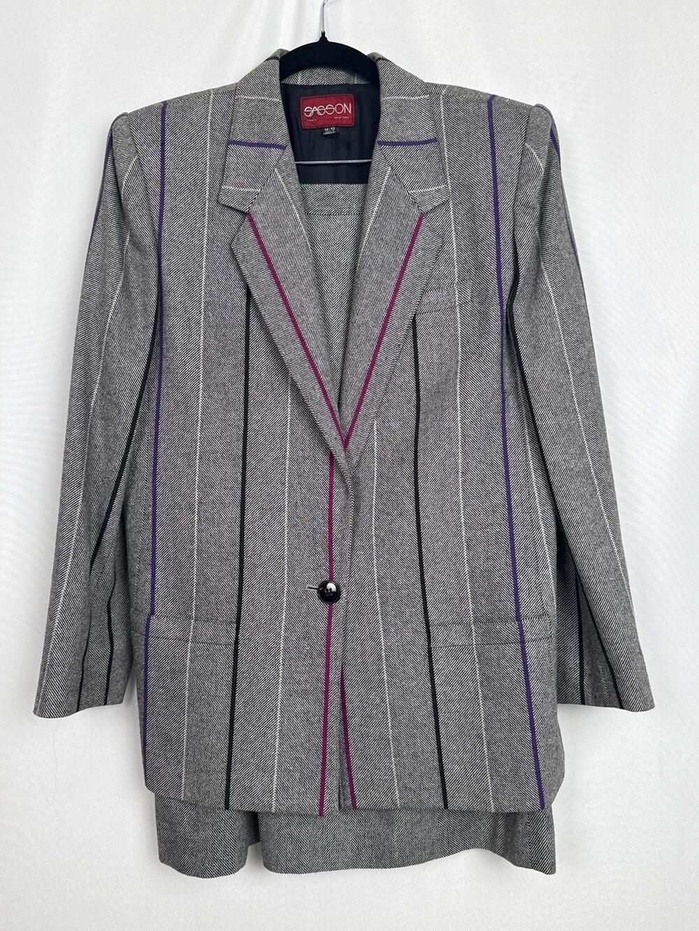Sasson Paris New York Vintage Womens Tweed Skirt Suit Size 12/13 Grey Career
